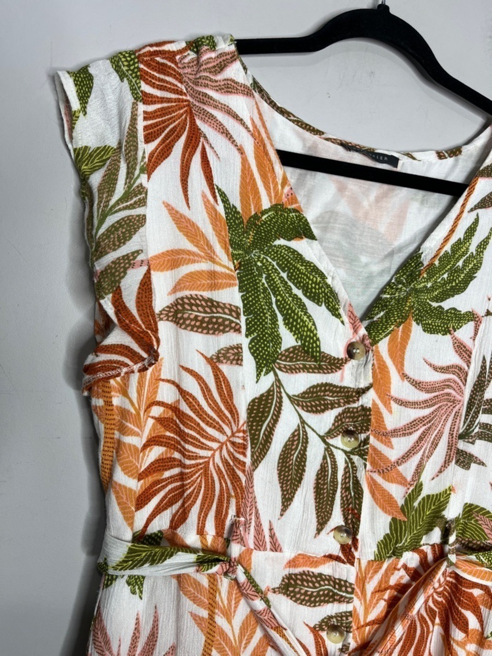 Suzy Shier Leaf Print V-neck Button Front Short Sleeve Tie-Waist Midi Dress, XXL - Picture 3 of 11